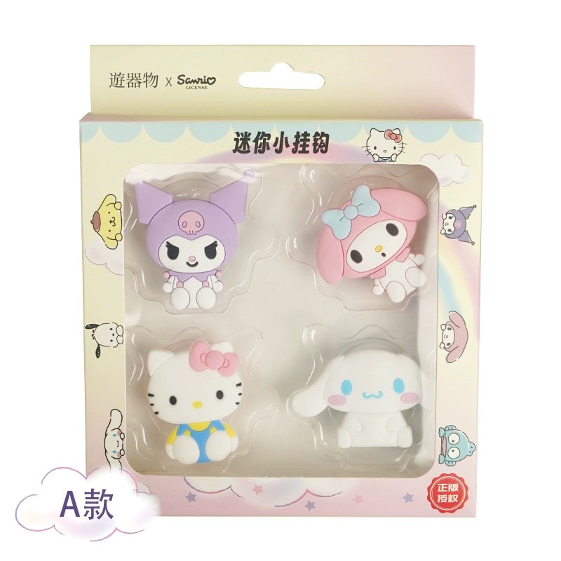 Sanrio Mini Plastic Hooks | Hello Kitty My Melody Kuromi Cinnamoroll Pompompurin Pochacco Hangyodon - Set of 4 2 Style Lovely Decoration KawaiiGiftLand