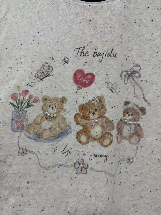 Korean Fashion Cute Animals Style T-Shirt Series | Vintage 3 Teddy Bear with Pearl - Kawaii Fashion Items