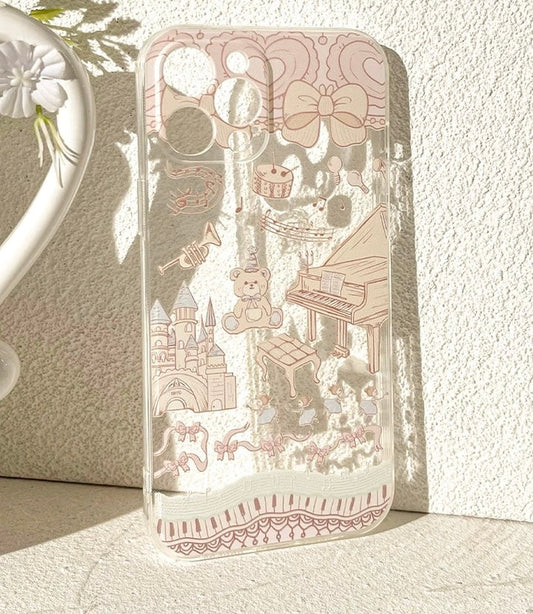 Teddy Bear with Piano iPhone case Kawaii Lovely Cute Lolita iPhone 6 7 8 PLUS SE2 XS XR X 11 12 13 14 15 16 Pro Promax 12mini 13mini KawaiiGiftLand