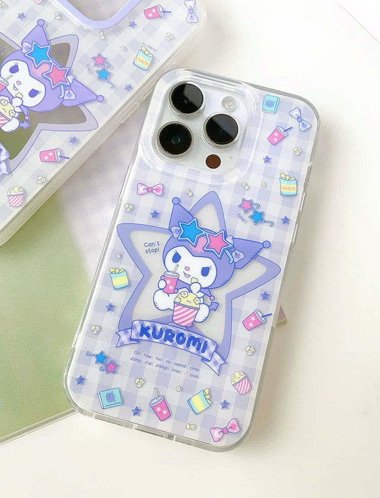 Japanese Cartoon Kuromi with Star Purple Clean Matt iPhone Case 12 13 14 15 Pro Promax KawaiiGiftLand