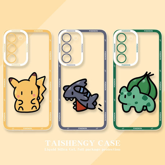 Japan Cartoon Pokemon Simple Cute Drawing | Pikachu Gible Bulbasaur Squirtle Snoriax Psyduck Jigglypuff Charmander - Phone Case Samsung Galaxy S26 S25 S24 S 23 S22 S21 FE Ultra Edge