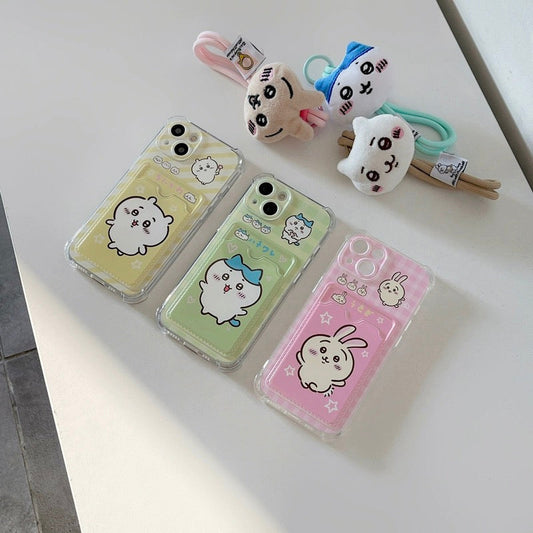 Japanese Cartoon ChiiKawa Hachiware Usagi with Handle Strap Card Holder iPhone Case 11 12 13 14 15 Pro Promax KawaiiGiftLand