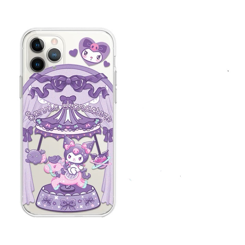 Japanese Cartoon Sanrio Merry Go Round | Kuromi with Friends Laser Colour Clear - iPhone Case 11 12 13 14 15 16 Pro Promax KawaiiGiftLand