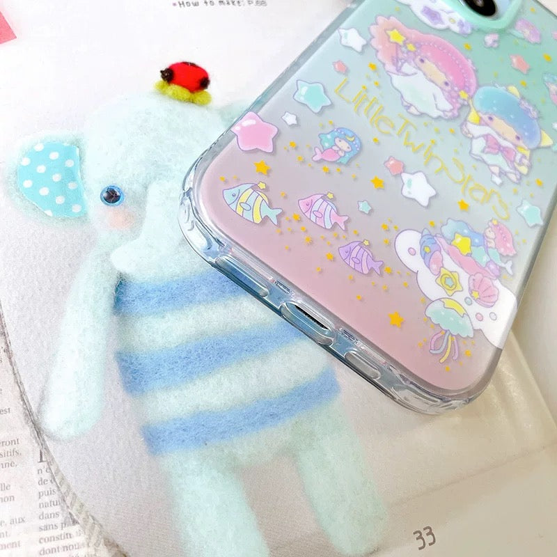 Japanese Cartoon Sanrio Little Twin Stars Mermaid Party - iPhone Case 13 14 15 16 Pro Promax KawaiiGiftLand