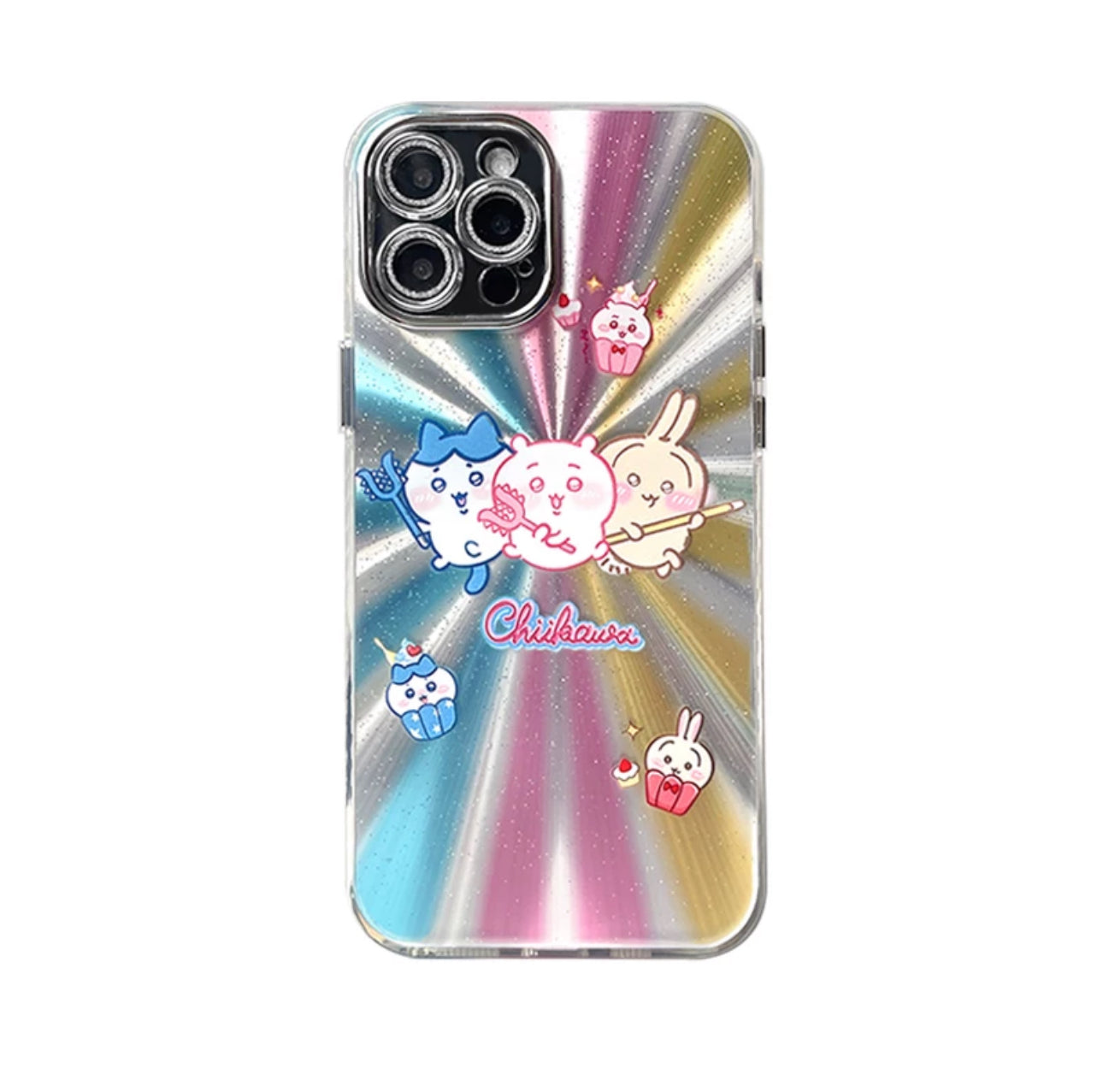 Japanese Cartoon ChiiKawa | Sushi Car & Fighting Chiikawa Hachiware Usagi Rainnbow Light Laser - iPhone Case 11 12 13 14 15 16 Pro Promax KawaiiGiftLand