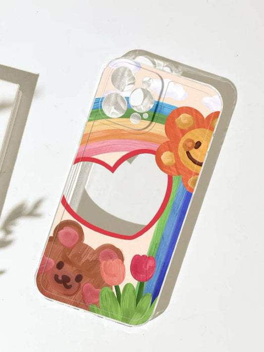 Drawing Flower and Bear with Heart iPhone case Kawaii Lovely Cute Lolita iPhone 6 7 8 PLUS SE2 XS XR X 11 12 13 14 15 16 Pro Promax 12mini 13mini KawaiiGiftLand