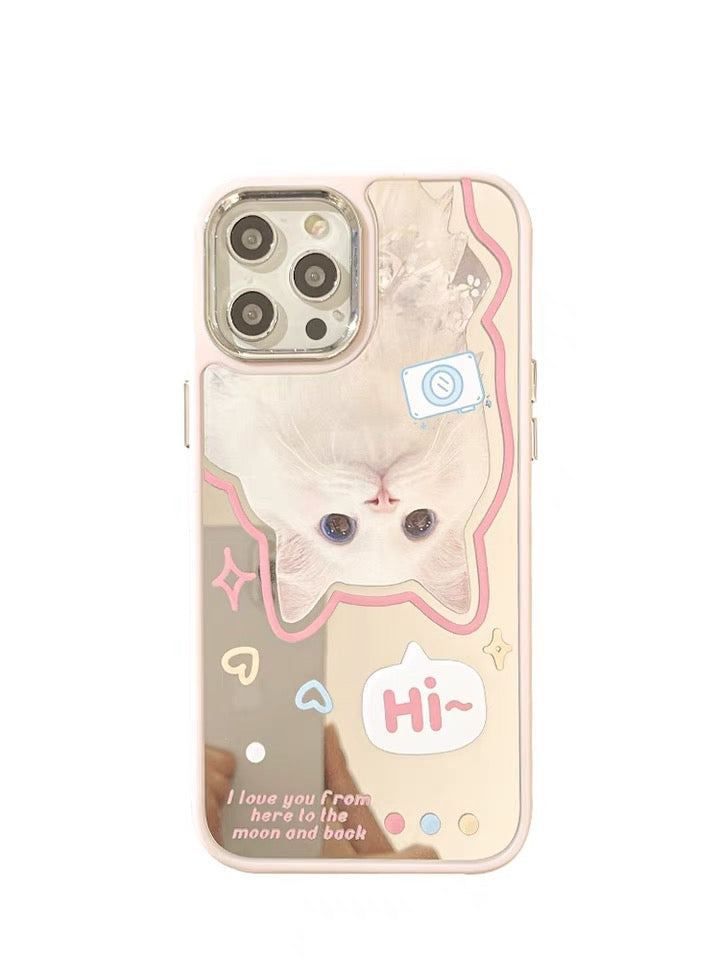 Say Hi White Lovely Cats Hanging iPhone Case 11 12 13 14 Pro Promax KawaiiGiftLand