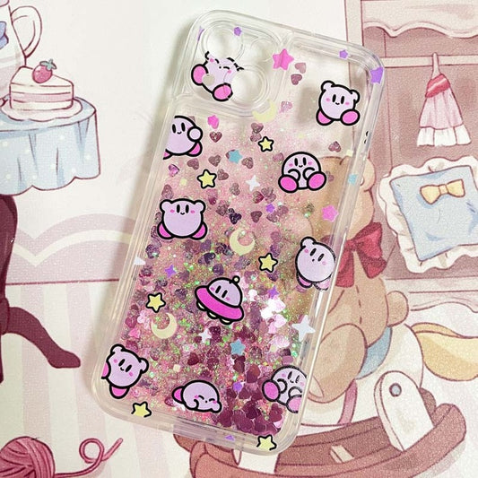 Japanese Cartoon Pink Monster Starkabi UFO Pink Glitter QuickSand iPhone Case 6 7 8 PLUS SE2 XS XR X 11 12 13 14 15 Pro Promax 12mini 13mini