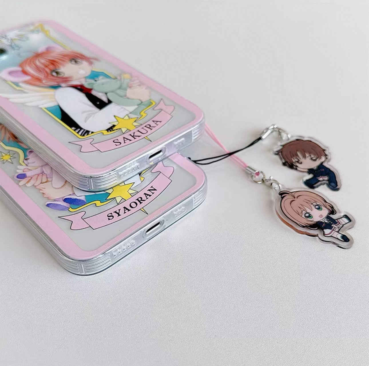 Japanese Cartoon Cardcaptor Sakura with Bear Couple | Sakura & Syaoran Li - iPhone Case 6 7 8 PLUS SE2 XS XR X 11 12 13 14 15 16 Pro Promax 12mini 13mini KawaiiGiftLand