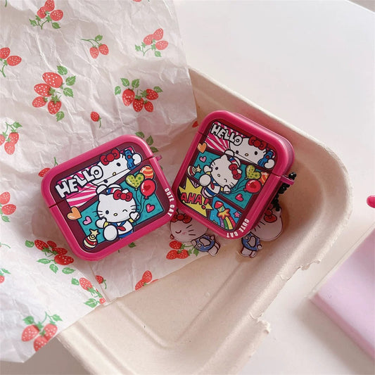 Japanese Cartoon Comics Hello Kitty Red with Keychain - AirPods AirPodsPro AirPods3 AirPods4 Case