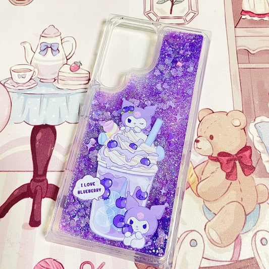 Japanese Cartoon Kuromi Blueberry Ice Cream - Purple Glitter QuickSand iPhone Case 6 7 8 PLUS SE2 XS XR X 11 12 13 14 15 16 Pro Promax 12mini 13mini KawaiiGiftLand