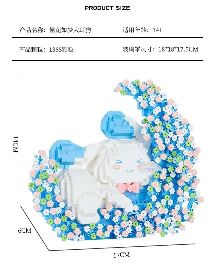 Mini Block Building Japanese Cartoon Moon Flower | Cinnamoroll Pochacco Bear - with LED Lights DIY Valentine Children Handmade Gift KawaiiGiftLand