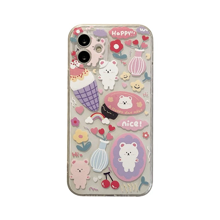 Bear with Sweets Sticker Mori Style iPhone case Kawaii Lovely Cute Lolita iPhone 6 7 8 PLUS SE2 XS XR X 11 12 13 14 15 16 Pro Promax 12mini 13mini KawaiiGiftLand