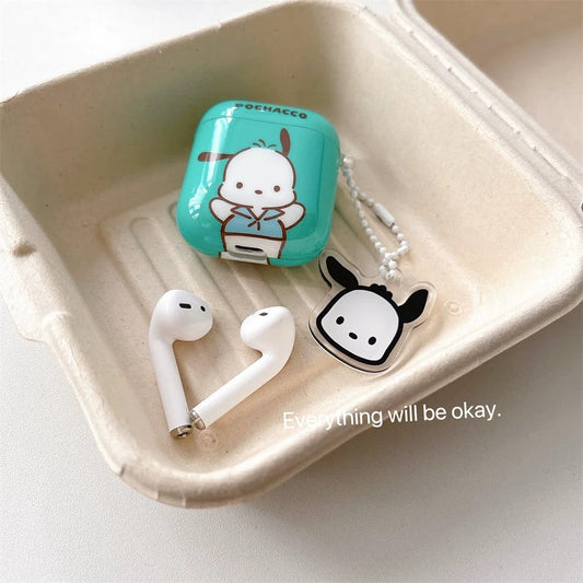 Japanese Cartoon Classical Cinnamoroll Pochacco Sky Blue Mint Green with Keychain - AirPods AirPodsPro AirPods3 AirPods4 Case KawaiiGiftLand