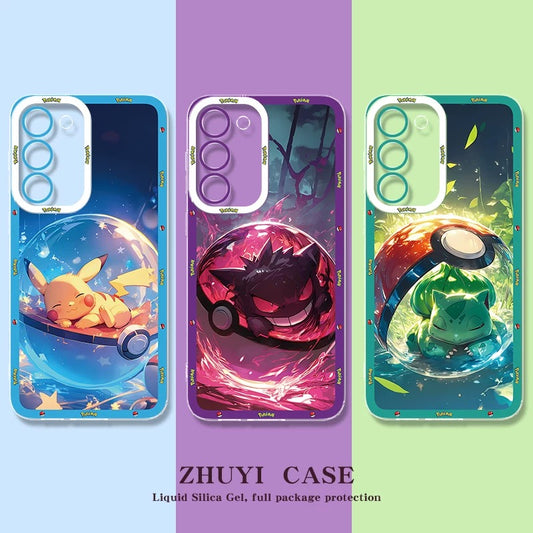 Japan Cartoon Pokemon Sweet Dream in Pokeball | Pikachu Gengar Greninja Squirtle Lucario Bulbasaur - Phone Case Samsung Galaxy S26 S25 S24 S23 S22 S21 FE Ultra Edge