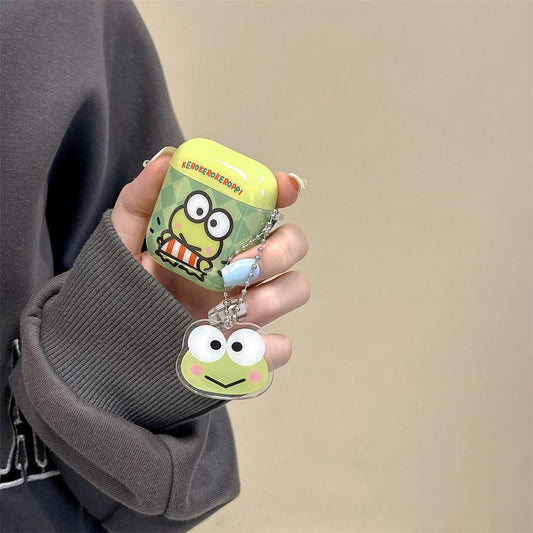 Japanese Cartoon KeroKeroKeroppi Keroppi Green with Keychain - AirPods AirPodsPro AirPods3 AirPods4 Case KawaiiGiftLand