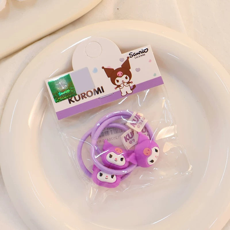 Sanrio Big Head Hair Tie 3pcs Set | Hello Kitty My Melody Kuromi Cinnamoroll Pochacco KawaiiGiftLand