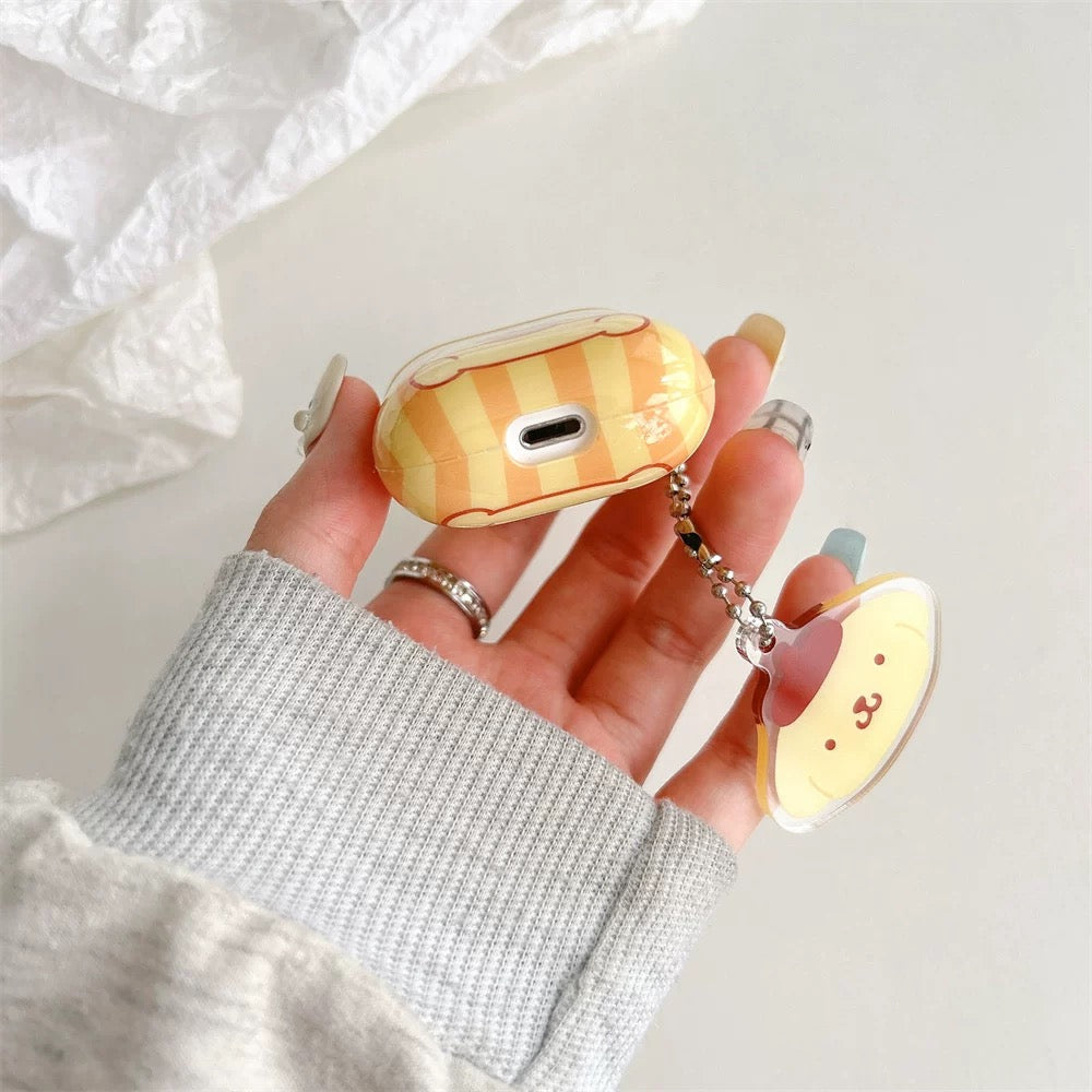 Japanese Cartoon Pompompurin with Cookie Yellow with Keychain - AirPods AirPodsPro AirPods3 AirPods4 Case KawaiiGiftLand