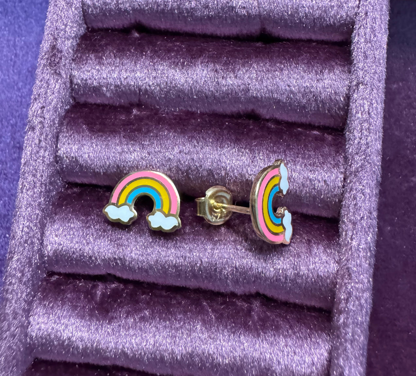 Lovely Design Neon Rainbow Pink Yellow Blue 925 Gilding Gold Earrings with Ring Box - Kawaii Fashio Japan Style KawaiiGiftLand