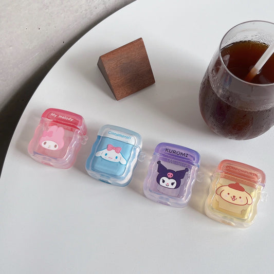 Japanese Cartoon Jelly Style My Melody Kuromi Cinnamoroll Pompompurin Pink Purple Blue Yellow with Keychain - AirPods AirPodsPro AirPods3 AirPods4 Case