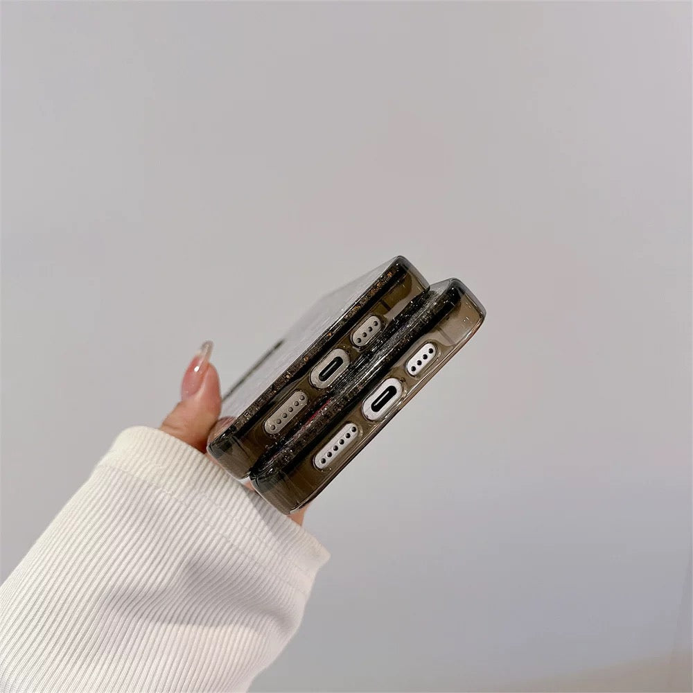 Cute Cartoon Monster Zimomo QuickSand Glitter wth Black Case - iPhone Case 11 12 13 14 15 16 Pro Plus Promax KawaiiGiftLand