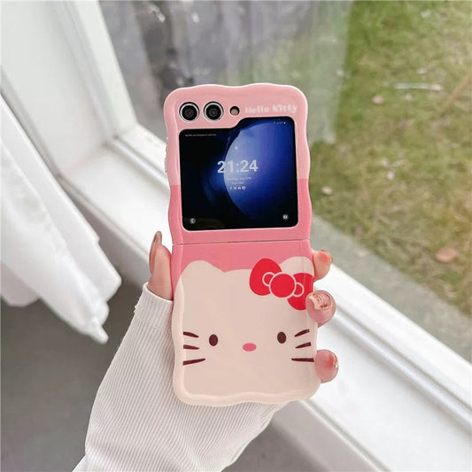 Cute Carton with Phone Handle | Hello Kitty Kuromi Keroppi Bad Badtz Maru AhirunoPekkle Monkichi - Phone Case Samsung Galaxy Z Flip 3 4 5 6 KawaiiGiftLand