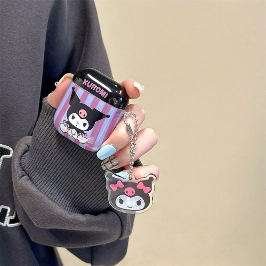 Japanese Cartoon Kuromi Sitting Purple Black with Keychain - AirPods AirPodsPro AirPods3 AirPods4 Case KawaiiGiftLand