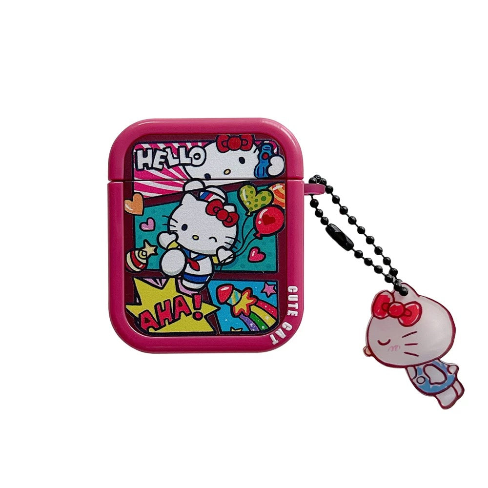 Japanese Cartoon Comics Hello Kitty Red with Keychain - AirPods AirPodsPro AirPods3 AirPods4 Case KawaiiGiftLand