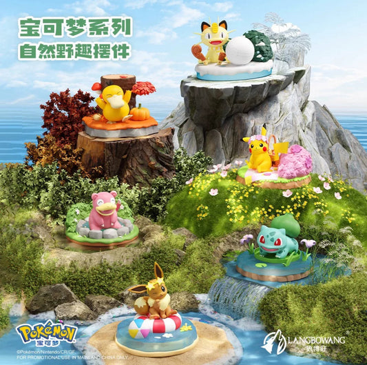 Pokemon Natural Fun Holiday Series | Pikachu Bulbasaur Eevee Psyduck Slowpoke Meowth - Anime Collectable Toys Figure