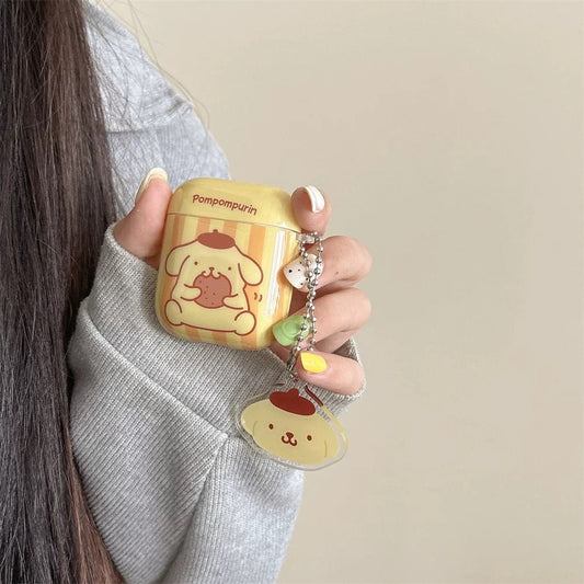 Japanese Cartoon Pompompurin with Cookie Yellow with Keychain - AirPods AirPodsPro AirPods3 AirPods4 Case KawaiiGiftLand