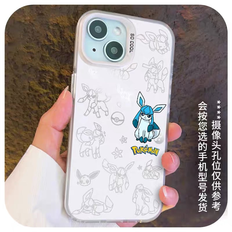Japanese Cartoon Pokemon Matt & Silver Case Eevee Evolution | Eevee Vaporeon Espeon Umbreon Leafeon Glaceon Sylveon 7 Styles - Phone Case Samsung Galaxy S26 S25 S24 S23 S22 S21 FE Ultra Edge