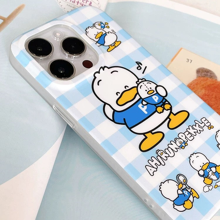 Japanese Cartoon Sanrio AhirunoPekkle Pekkle with his Plush Doll - iPhone Case 13 14 15 Pro Promax KawaiiGiftLand