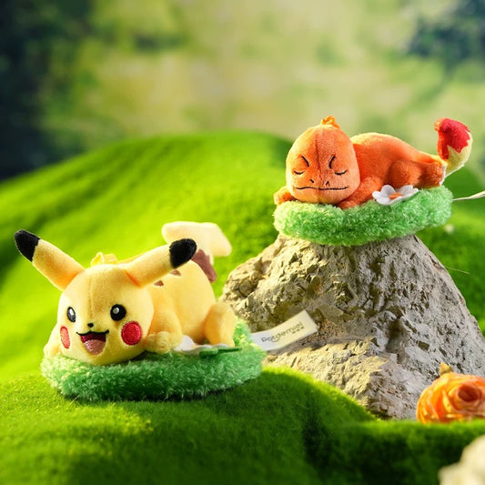 Japan Cartoon Pokemon with Laying on Grass Keychain Part 2 | Pikachu Charmander Bulbasaur Jigglypuff Squirtle - Mascot Plush Doll Kawaii Decoration