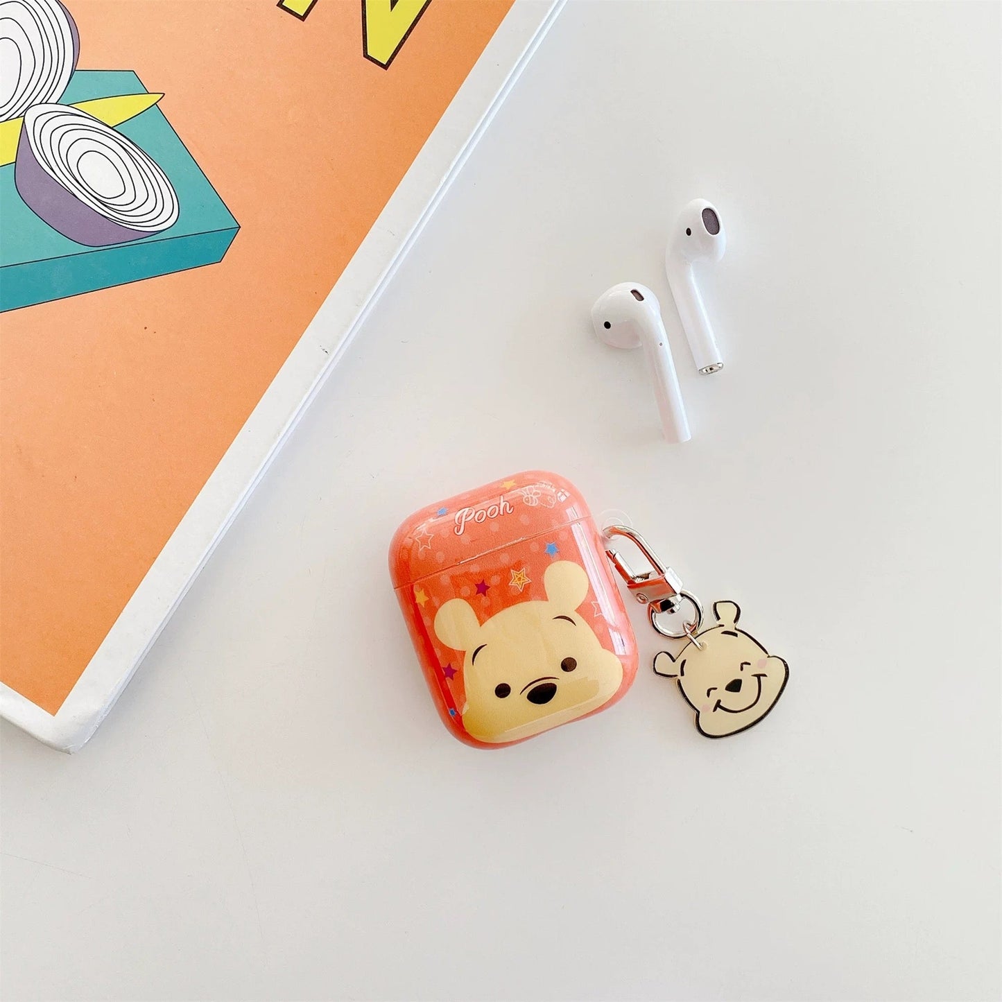 Japanese Cartoon Lovely Big Head | Chip & Dale Lotso Winnie The Pooh Pink Purple Orange with Keychain - AirPods AirPodsPro AirPods3 AirPods4 Case KawaiiGiftLand