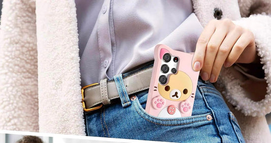 Japanese Cartoon Rilakkuma Silicone Case | Pink Neko Cat - Phone Case Samsung Galaxy S24 S23 S22 S21 Plus Ultra KawaiiGiftLand
