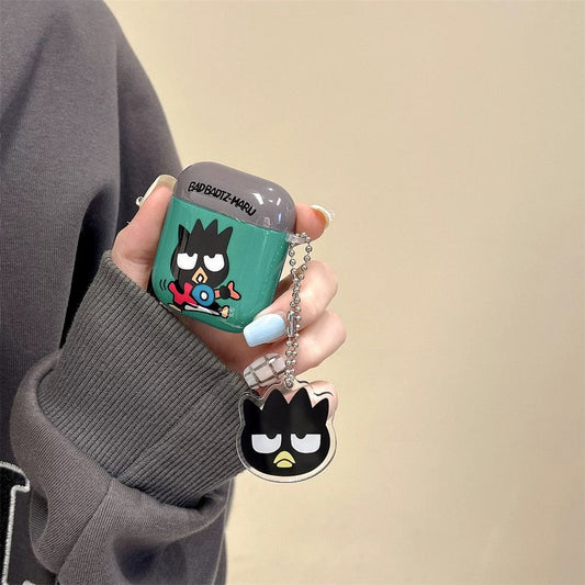 Japanese Cartoon XO Bad Badtz Maru with Guitar Grey Green with Keychain - AirPods AirPodsPro AirPods3 AirPods4 Case KawaiiGiftLand