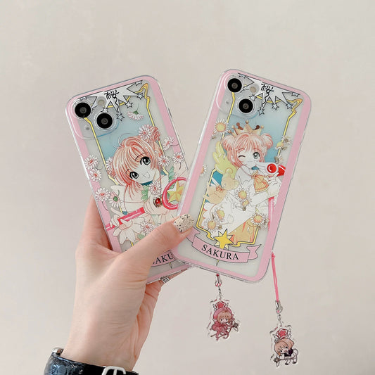CardCaptorSakura Card Version | Queen with Sunflower & Pink Daisy - iPhone Case 6 7 8 PLUS SE2 XS XR X 11 12 13 14 15 16 Pro Promax 12mini 13mini