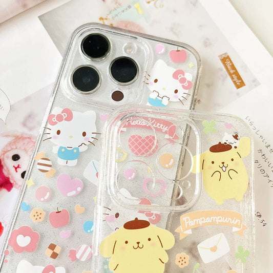 Japanese Cartoon Sanrio | Clean Glitter Full Hello Kitty My Melody Kuromi Cinnamoroll Pompompurin Pochacco - iPhone Case 13 14 15 16 Pro Promax Plus KawaiiGiftLand