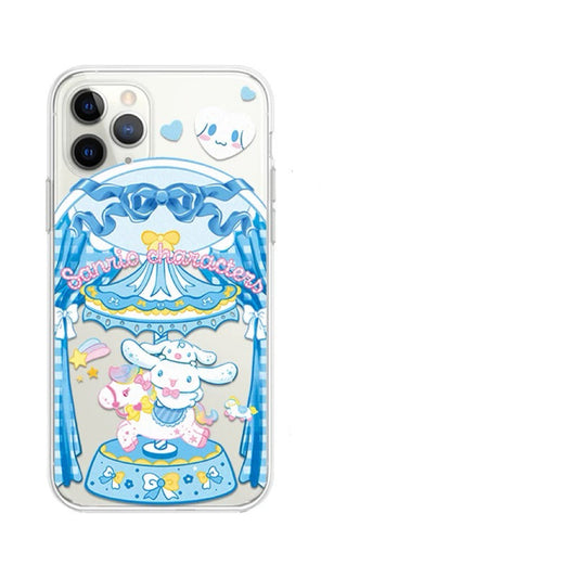 Japanese Cartoon Sanrio Merry Go Round | Cinnamoroll with Friends Laser Colour Clear - iPhone Case 11 12 13 14 15 16 Pro Promax KawaiiGiftLand