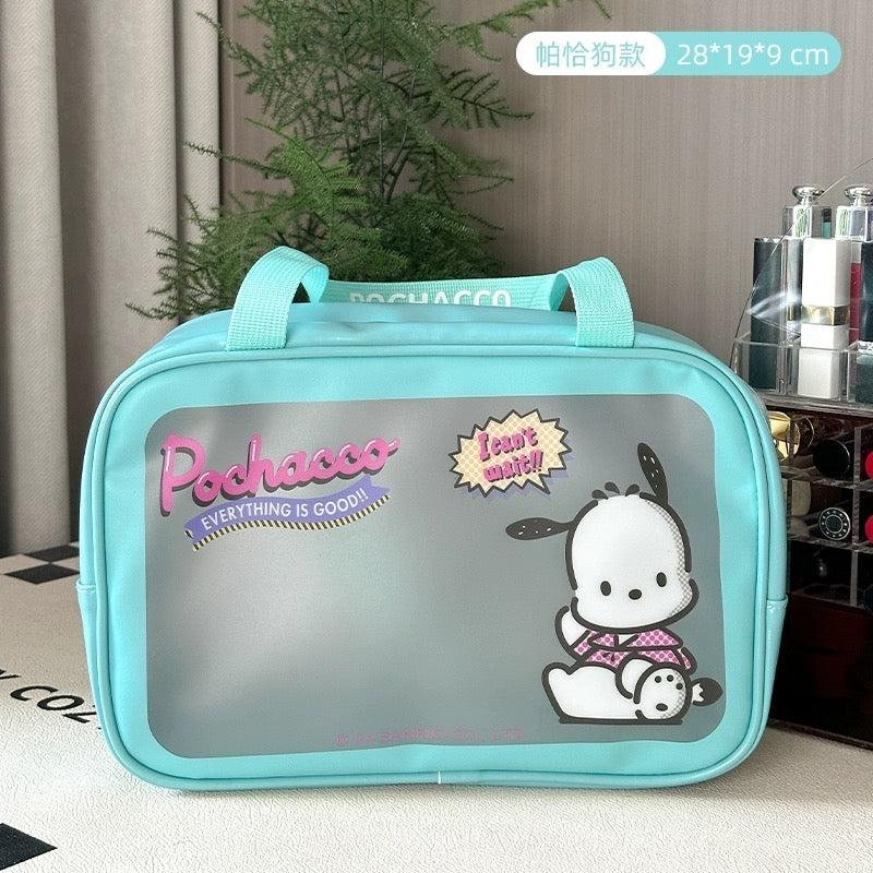 Japanese Cartoon Sanrio with Friends Waterproof Matt Makeup Plastic Bag | Hello Kitty My Melody Kuromi Cinnamoroll Pochacco - Bedroom Girl Gift KawaiiGiftLand