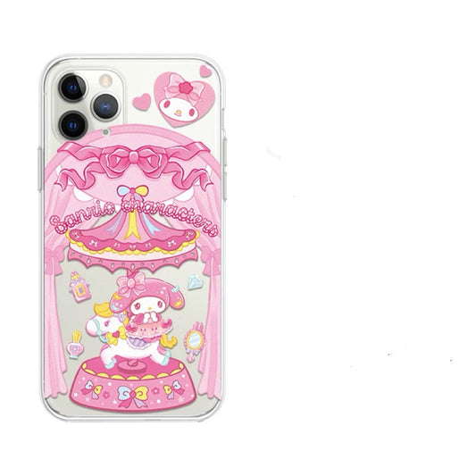 Japanese Cartoon Sanrio Merry Go Round | My Melody with Friends Laser Colour Clear - iPhone Case 11 12 13 14 15 16 Pro Promax KawaiiGiftLand