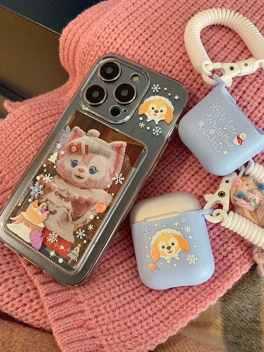 Japanese Cartoon Teddy Bear Winter White Wintertimes Wonders Snow Olu Mel & CookieAnn - AirPods AirPodsPro AirPods3 Case Blue and White KawaiiGiftLand