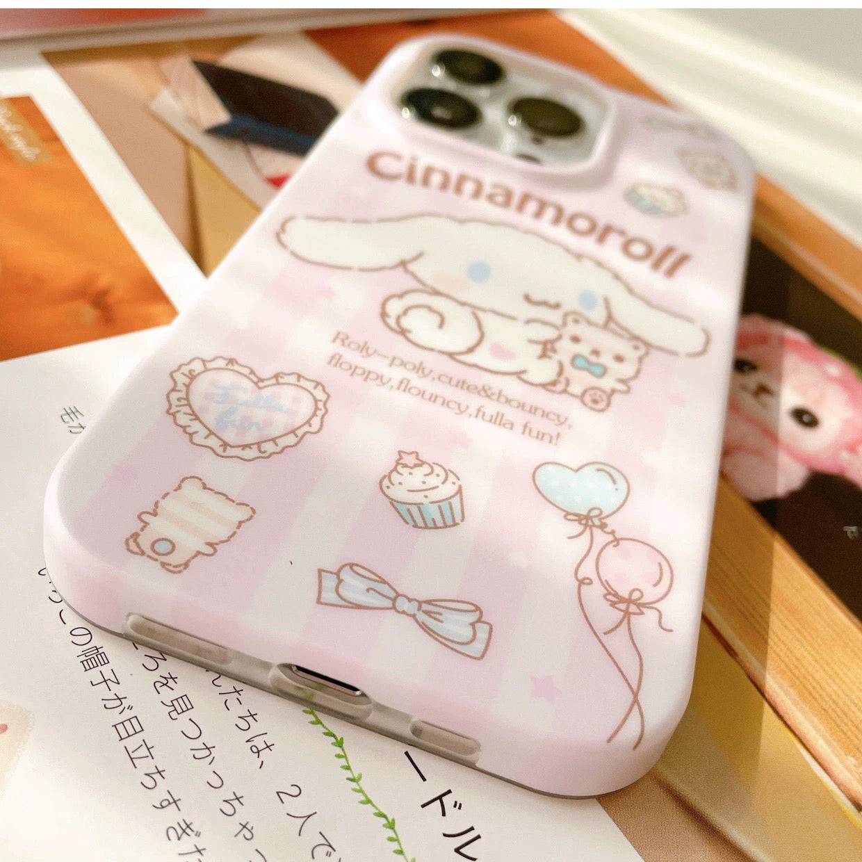 Japanese Cartoon Cinnamoroll with Teddy Pink Pastel Matt iPhone Case 12 13 14 Pro Promax KawaiiGiftLand