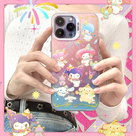 Japanese Cartoon Sanrio Firework Party | Little Twin Stars My Melody Kuromi Cinnamoroll Pompompurin Laser - iPhone Case 11 12 13 14 15 16 Pro Promax