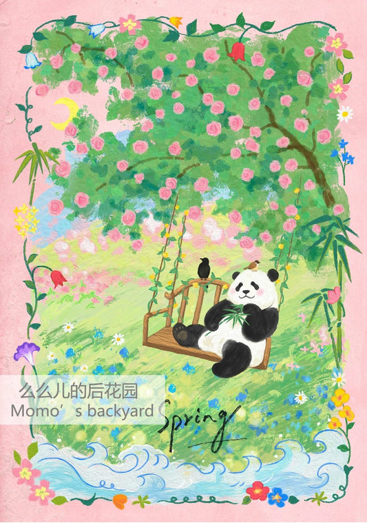 SOULPUZZ 500 Pieces Puzzle | Momo's Backyard - Panda with Swing in Spring Flower Garden Cute Animal Difficulty Stress Relief Couples Trendy Gifts Home Decoration KawaiiGiftLand