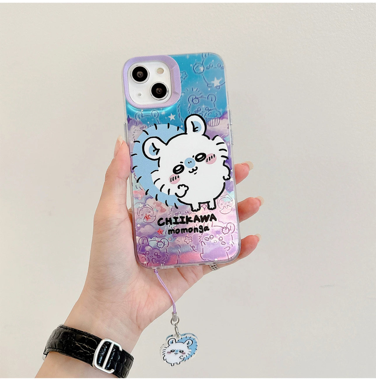 Japanese Cartoon iPhone Case with Strap | Laser Outing ChiiKawa Hachiware Usagi Momonga - iPhone CasePhone Case 7 8 PLUS SE2 XS XR X 11 12 13 14 15 16 Pro Promax 12mini 13mini KawaiiGiftLand