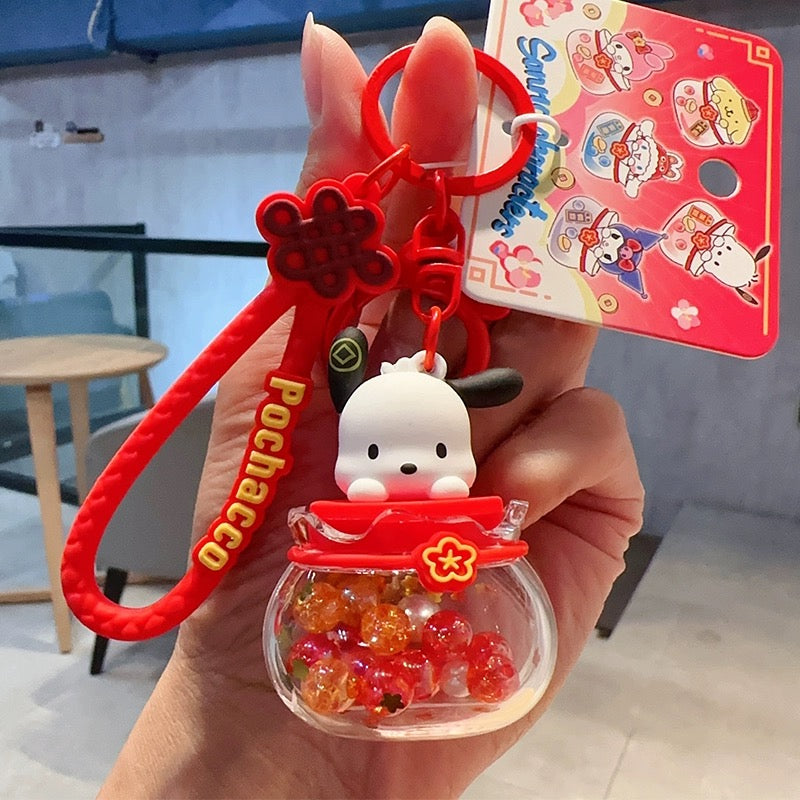 Sanrio Cute Chinese Style Good Fortune Keychain | My Melody Kuromi Cinnamoroll Pompompurin Pochacco KawaiiGiftLand