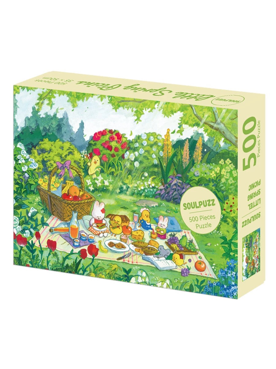 SOULPUZZ 500 Pieces Puzzle | Little Spring Picnic -Rabbit Chicken Cute Animal Drawing Difficulty Stress Relief Couples Trendy Gifts Home Decoration KawaiiGiftLand