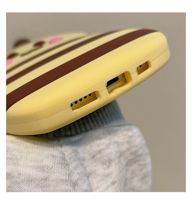 Cute Bee Yellow and Brown Soft iPhone Case 11 12 13 14 15 16 Pro Promax KawaiiGiftLand