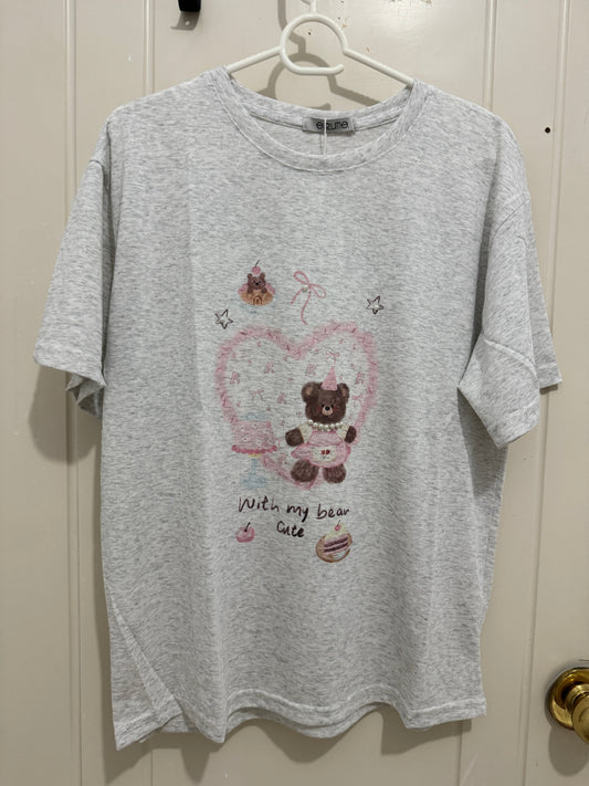 韓国ファッション かわいい動物スタイルTシャツシリーズ | パール付きパーティーテディベア - カワイイファッションアイテム